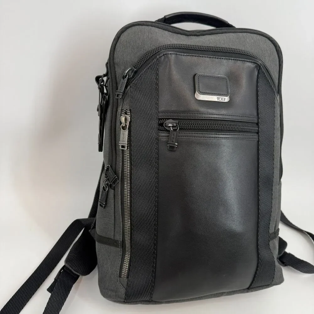 Tumi Alpha Bravo Davis Black Backpack Laptop Carry Bag Nylon Leather Travel
